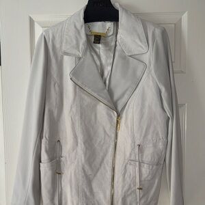 IMAN Soft Gray Leather Jacket with Gold Details